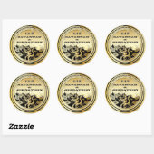 Musical Black & Gold Damask Weddings Ronde Sticker (Vel)