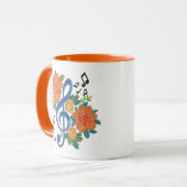 Musical Blue Clef Music Note Floral Design Oranje Mok (Voorkant links)