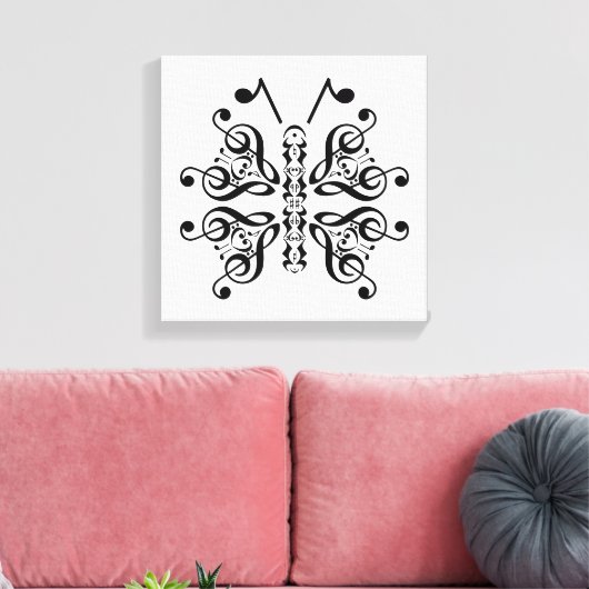 Musical Butterfly Music Note Scroll Design Canvas Afdruk (Insitu (Woonkamer))