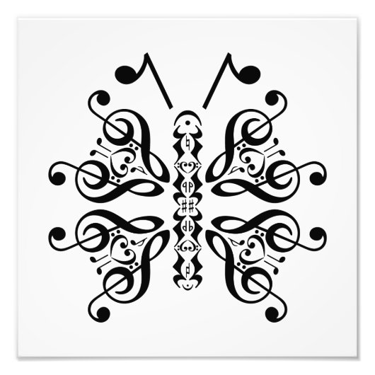 Musical Butterfly Music Note Scroll Design Foto Afdruk (Voorkant)