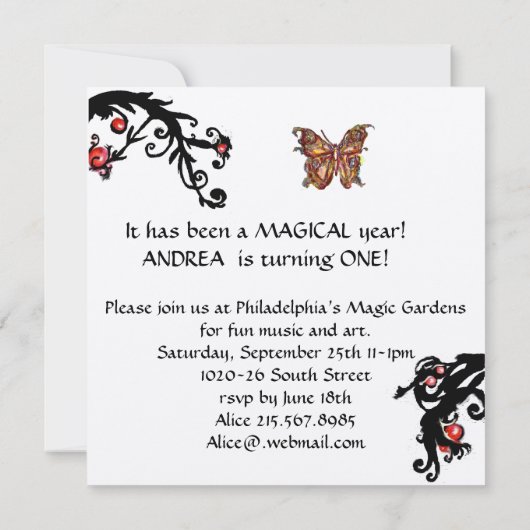 MUSICAL CAT First Birthday Party Black Champagne Kaart (Achterkant)