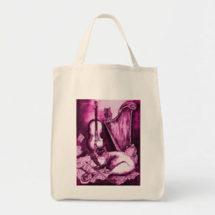 MUSICAL CAT, Pink Fuchsia Paars en White Tote Bag