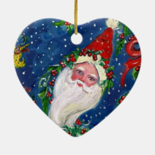 MUSICAL CHRISTMAS NIGHT, SANTA BUGLER Red Heart Keramisch Ornament