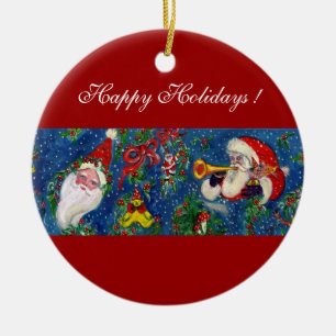 MUSICAL CHRISTMAS NIGHT, SANTA BUGLER Red Heart Keramisch Ornament