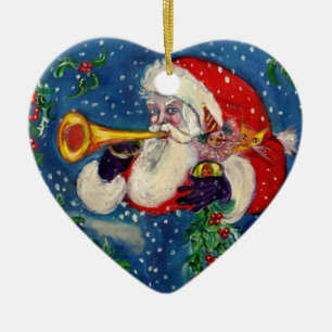 MUSICAL CHRISTMAS NIGHT/SANTA CLAUS BUGLER KERAMISCH ORNAMENT