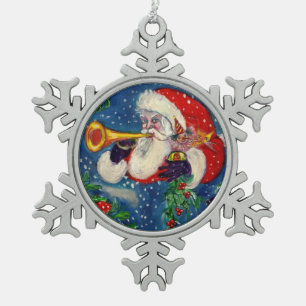 MUSICAL CHRISTMAS NIGHT/SANTA CLAUS BUGLER TIN SNEEUWVLOK ORNAMENT