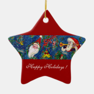 MUSICAL CHRISTMAS NIGHT SANTA CLAUS PORTRAT Star Keramisch Ornament