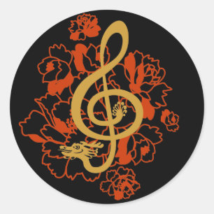 Musical Dragon treble clef pioenrozen Aangepaste S Ronde Sticker