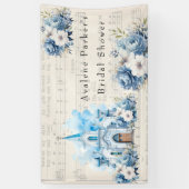  Musical Dusty Blue Peony Church Bruiloft Spandoek (Verticaal)