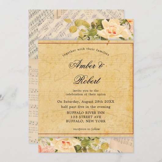  Musical Floral Wedding Invitations (Voorkant / Achterkant)