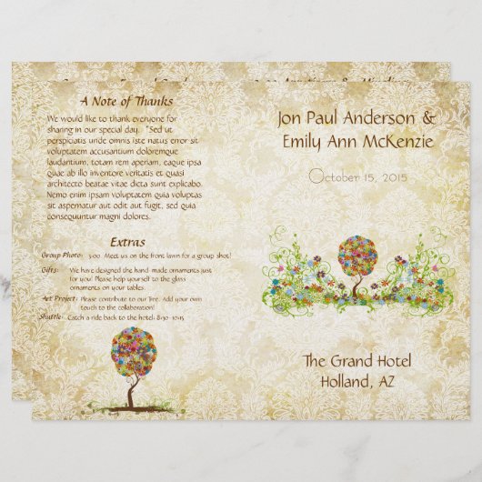 Musical Flower Tree Wedding Programme (Voorkant / Achterkant)