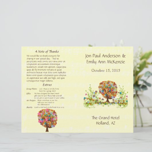 Musical Flower Tree Wedding Programme (Staand voorkant)