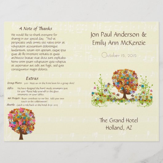 Musical Flower Tree Wedding Programme (Voorkant)