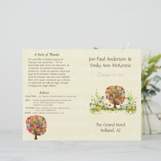 Musical Flower Tree Wedding Programme (Staand voorkant)