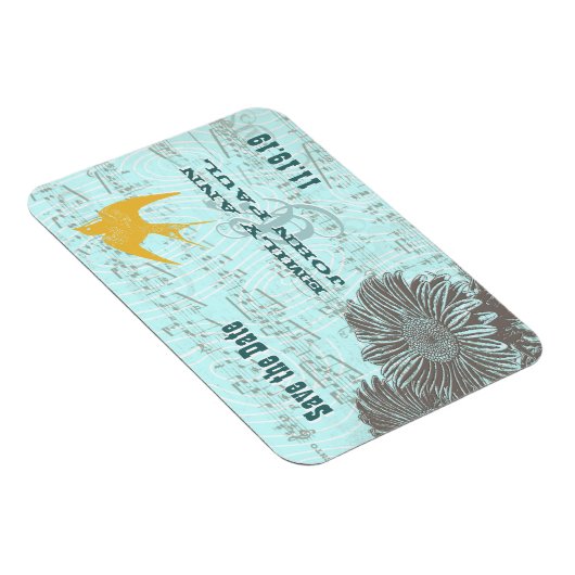 Musical Gerber Daisy Gold Love Bird Save the Date Magneet (Rechterzijde)