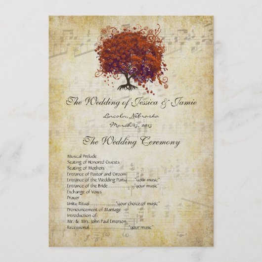 Musical Gold Dark Coral Heart Tree Programme de ma (Devant)