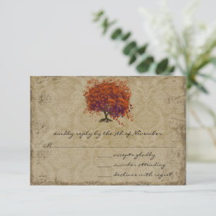 Musical Gold Dark Oranje Plum Heart Leaf Tree RSVP Kaartje