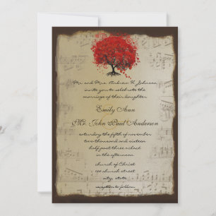Musical Gold Oranje Plum Heart Leaf Tree Weddings Kaart