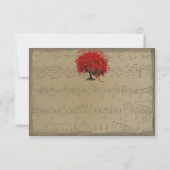 Musical Gold Red Heart Leaf Tree RSVP Kaartje (Achterkant)