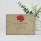 Musical Gold Red Heart Leaf Tree RSVP Kaartje (Staand voorkant)