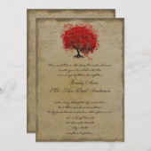 Musical Gold Red Heart Tree Wedding Invite Kaart (Voorkant / Achterkant)