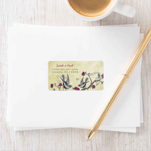 Musical  Gray Birds Raspberry Branch Labels (Insitu)