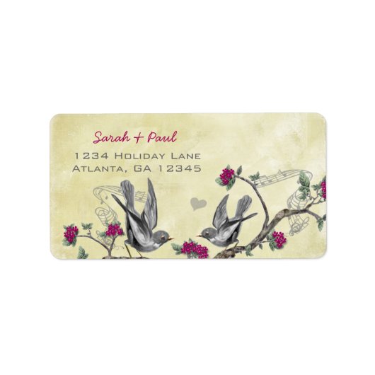 Musical  Gray Birds Raspberry Branch Labels (Voorkant)