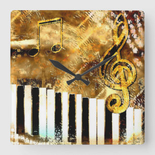 Musical Grunge Wall Clock Vierkante Klok