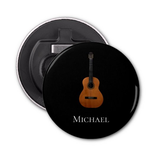 Musical Guitar Black en White Button Flesopener (Voorkant)