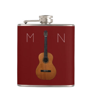 Musical Guitar Monogram Red, maatkolf Heupfles