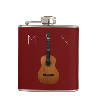Musical Guitar Monogram Red, maatkolf Heupfles