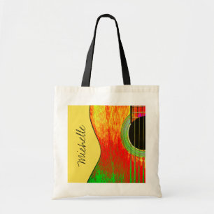 Musical Guitar Script Typography Red Yellow Tote Bag