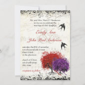 Musical Heart Leaf Red Tree  Birds Wedding Kaart (Achterkant)