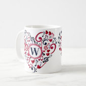 Musical Heart Notes Clefs Music Love Monogram Koffiemok (Voorkant links)