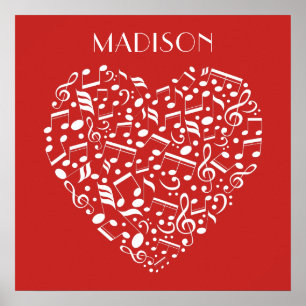 Musical Heart personnalisé nom et affiche couleur