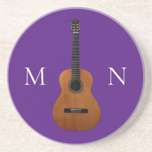 Musical Instrument Guitar Monogram Trendy Paars Zandsteen Onderzetter