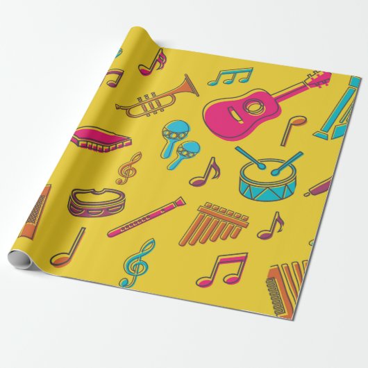 Musical instruments background. musical notes. cadeaupapier (Uitgerold)