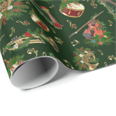 Musical Instruments kerstpatroon Dark Green Cadeaupapier (Rol Hoek)