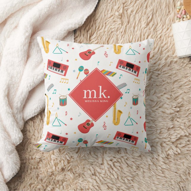 Musical Instruments Music Theme Pattern Monogram Kussen (Deken)