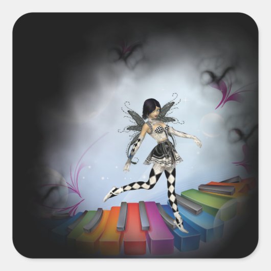 Musical Keyboard Faerie Vignette Vierkante Sticker (Voorkant)