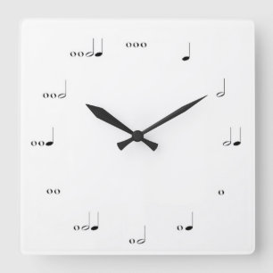 MUSICAL NOTE WALL CLOCK BLACK EN WHITE VIERKANTE KLOK