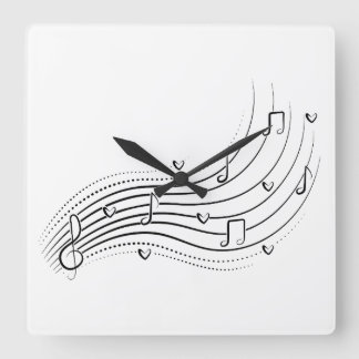 Musical note wave, black line clipart vierkante klok