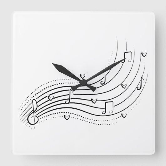 Musical note wave, black line clipart vierkante klok (Voorkant)
