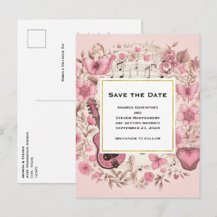 Musical Notes and Flowers Save the Date Uitnodiging Briefkaart