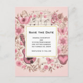 Musical Notes and Flowers  Save the Date Uitnodiging Briefkaart (Voorkant)