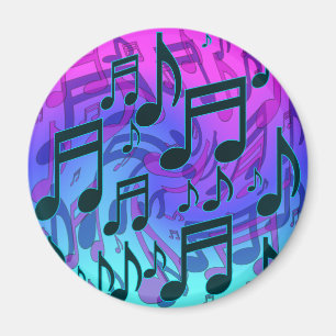 Musical Notes Blue Green Aqua Pink Swirly Pattern Magneet