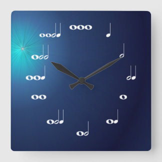Musical Notes Clock Midnight Blue Vierkante Klok