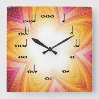 Musical Notes Clock Star Burst Oranje Vierkante Klok