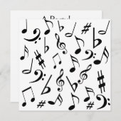 Musical Notes  Invitation Black White Kaart (Voorkant / Achterkant)