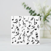Musical Notes  Invitation Black White Kaart (Staand voorkant)
